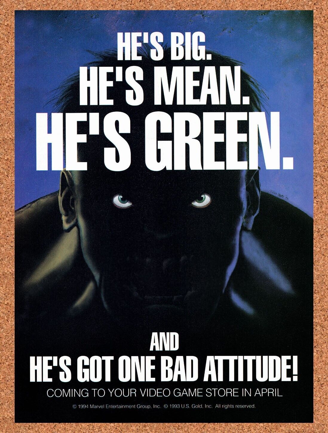 1994 Hulk Genesis Original Advertisement / Retro Wall Art v6