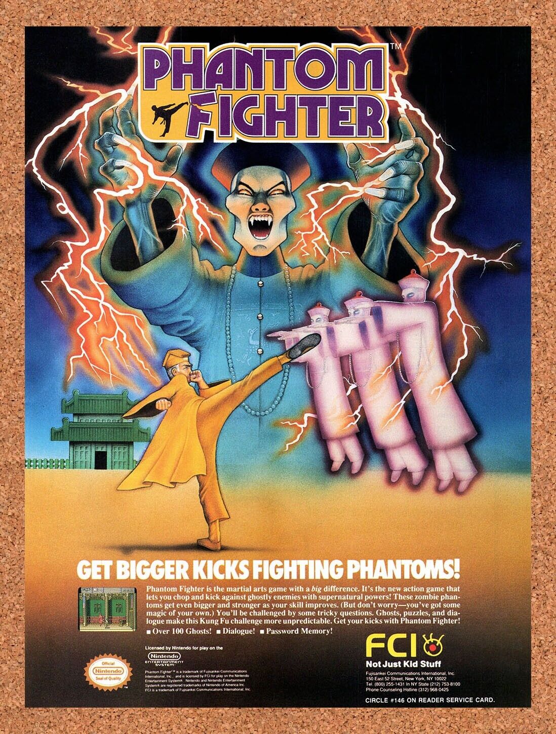 1990 Phantom Fighter NES Original Advertisement / Retro Wall Art v1