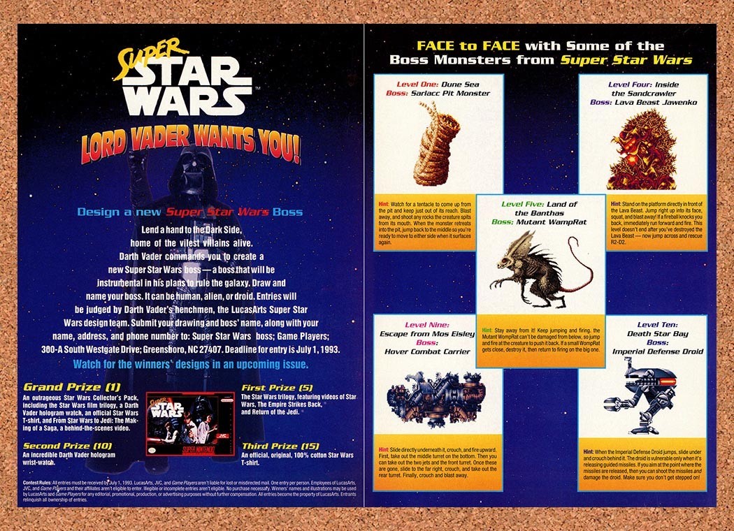 1993 Super Star Wars Lord Vader Wants You Sweepstakes Original Ad / Promo v3