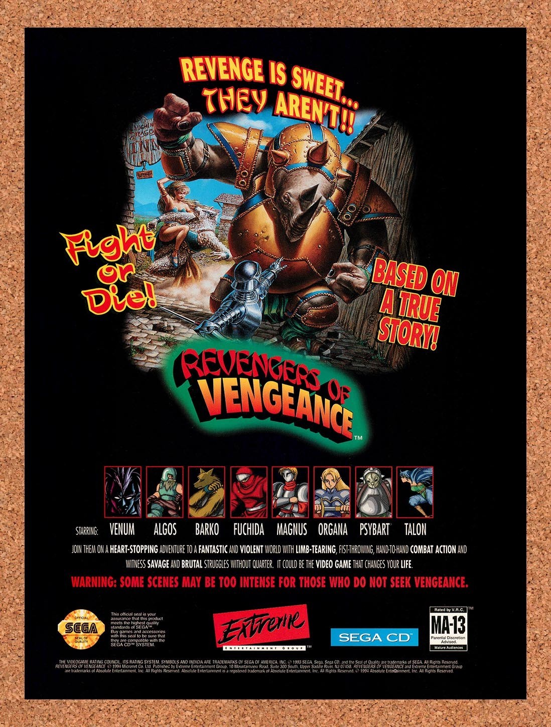 1994 Revengers Of Vengeance Sega CD Original Advertisement / Retro Promo v1