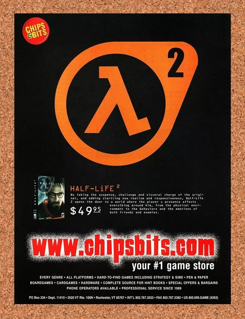 Half-Life 2 PC Original 2005 Ad Authentic Chipsbits Game Store Video Game Promo