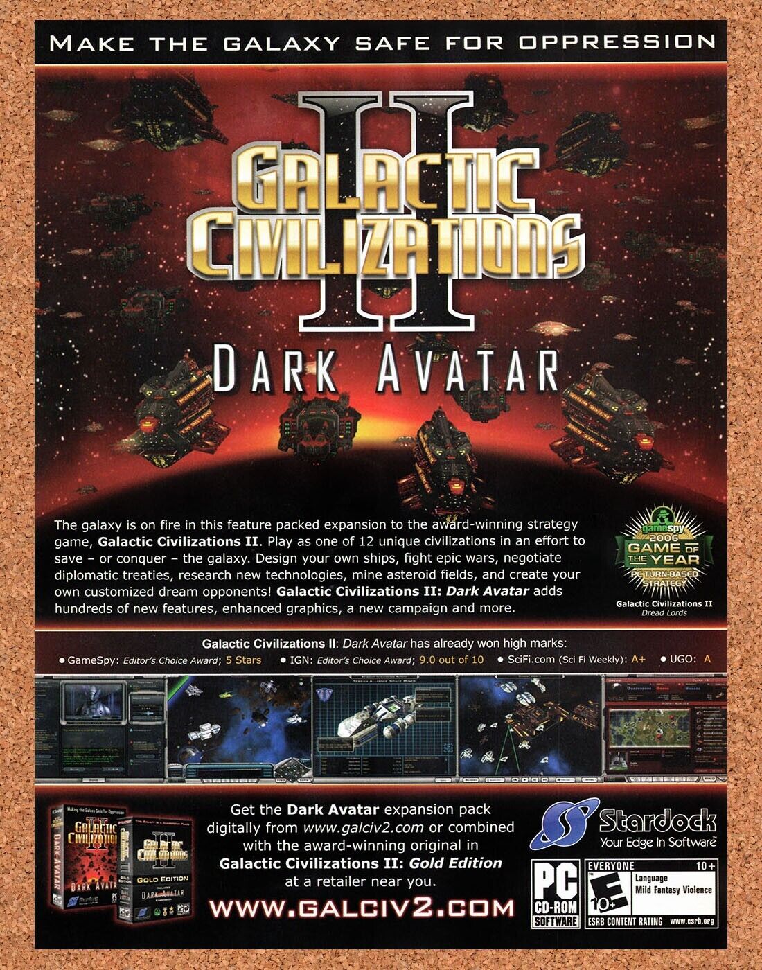 Galactic Civilizations II Dark Avatar PC Original 2007 Vintage Ad - Game Promo