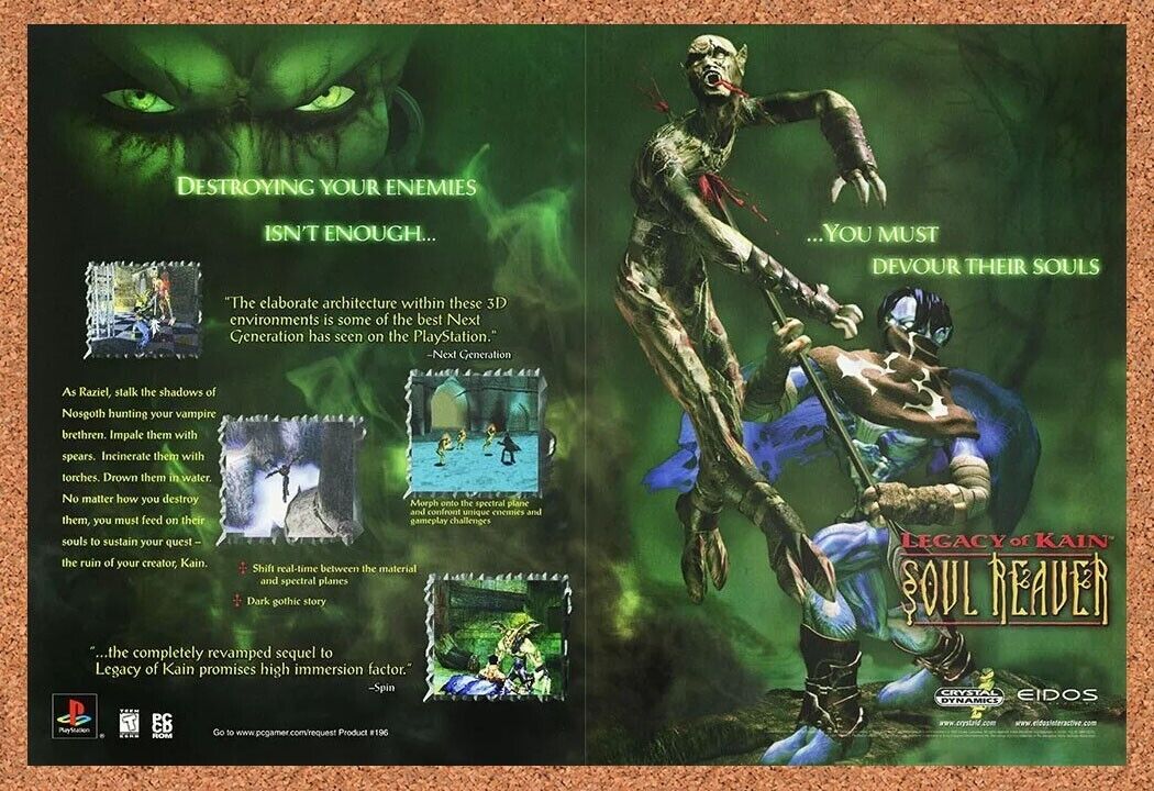 Legacy Of Kain Soul Reaver PS1 Original 2001 Ad Authentic Video Game Promo v1