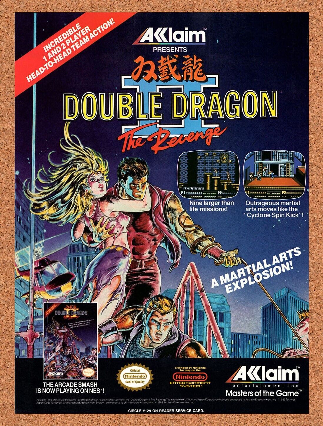 Double Dragon II The Revenge NES Original 1990 Vintage Ad - Video Game Promo