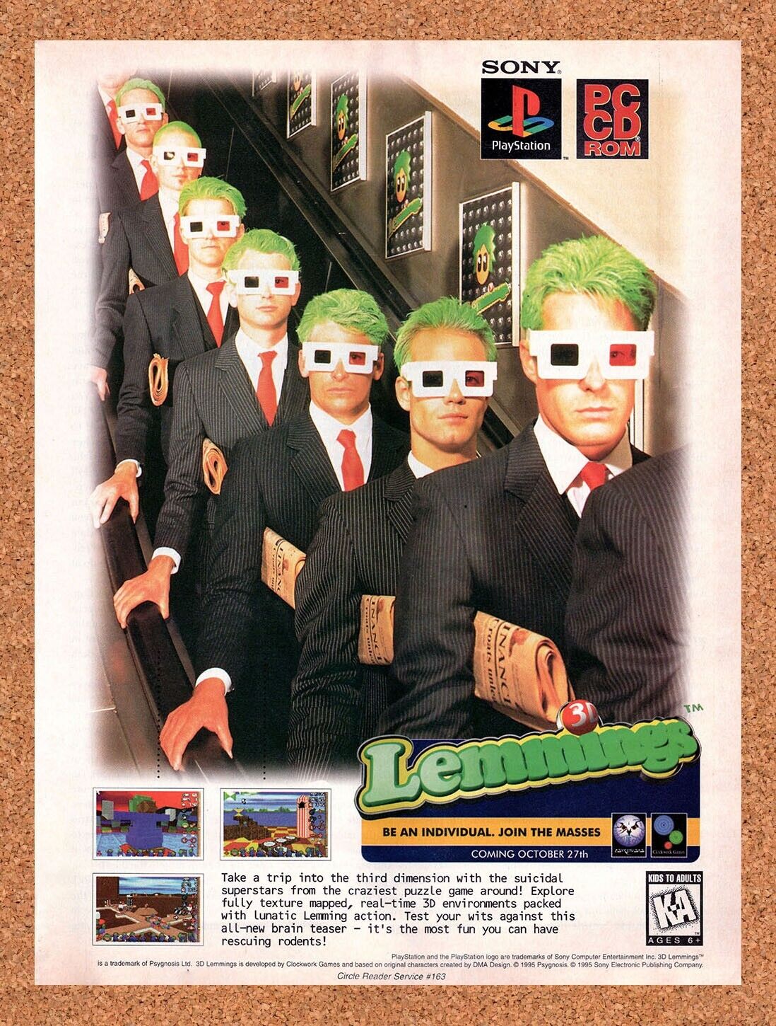 3D Lemmings PC Original 1995 Vintage Ad - Funny Video Game Promo