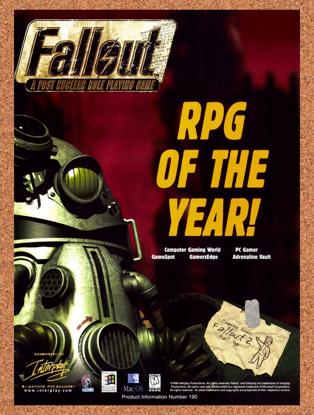 1998 Fallout RPG Of The Year Original Advertisement / Retro Promo v4