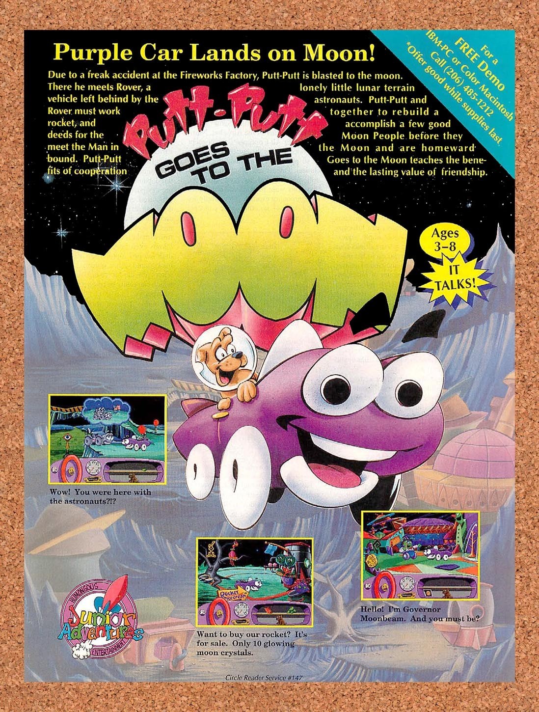 1994 Putt-Putt Goes to The Moon IBM Original Advertisement / Retro Promo v1