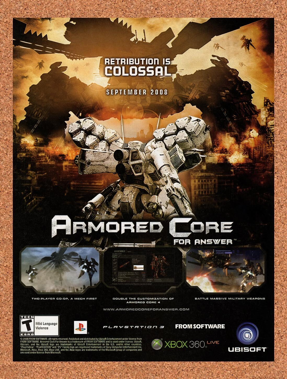 2008 Armored Core For Answer Xbox 360 Original Advertisement / Retro Wall Art v1