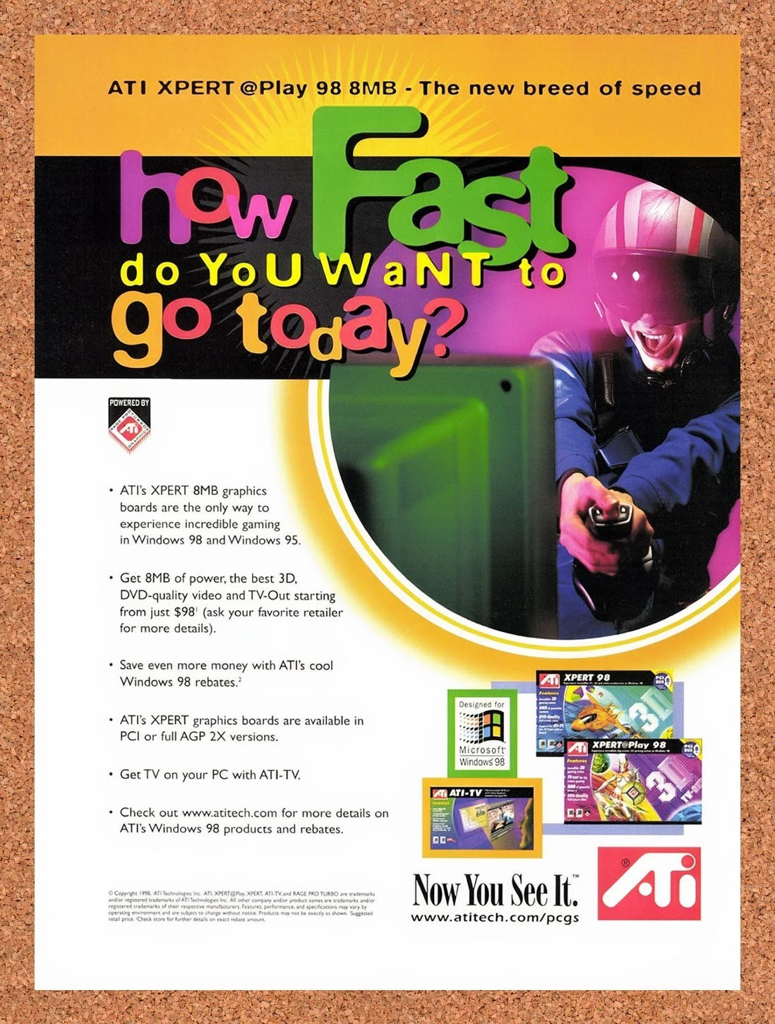 1998 ATI Xpert 3D How Fast. Ad Original Advertisement / Retro Promo v2