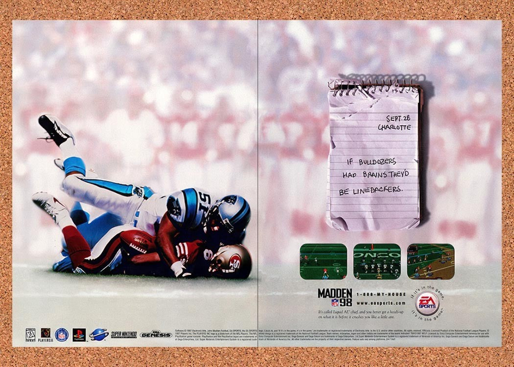 1997 Madden 98 PS1 Original Advertisement / Retro Promo v1