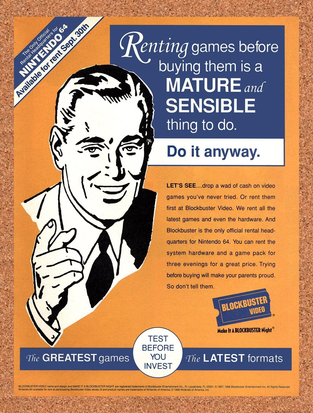 1996 Blockbuster Video Rentals Original Advertisement / Retro Promo v7