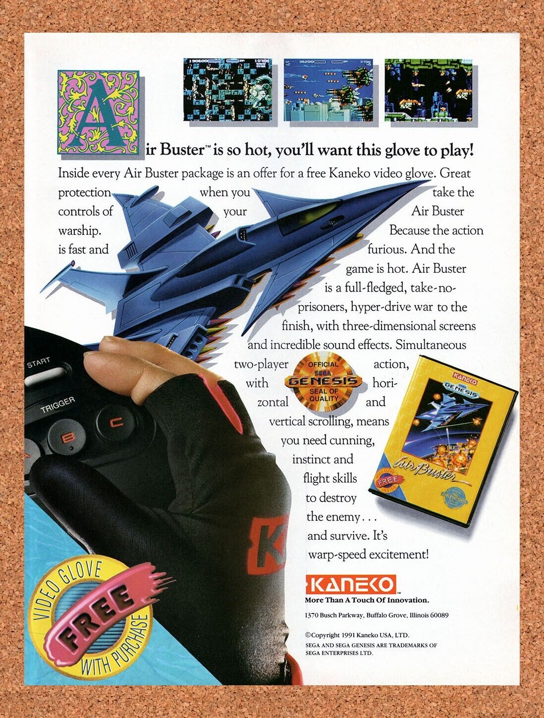 1991 Air Buster Genesis Original Advertisement / Retro Wall Art v1