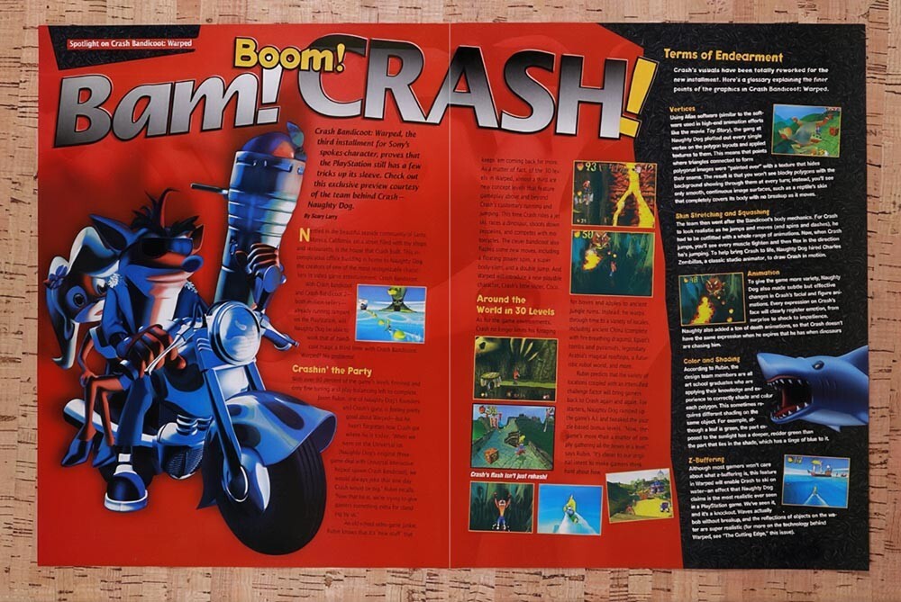 1998 Crash Bandicoot Warped PS1 Original Advertisement / Retro Wall Art v3