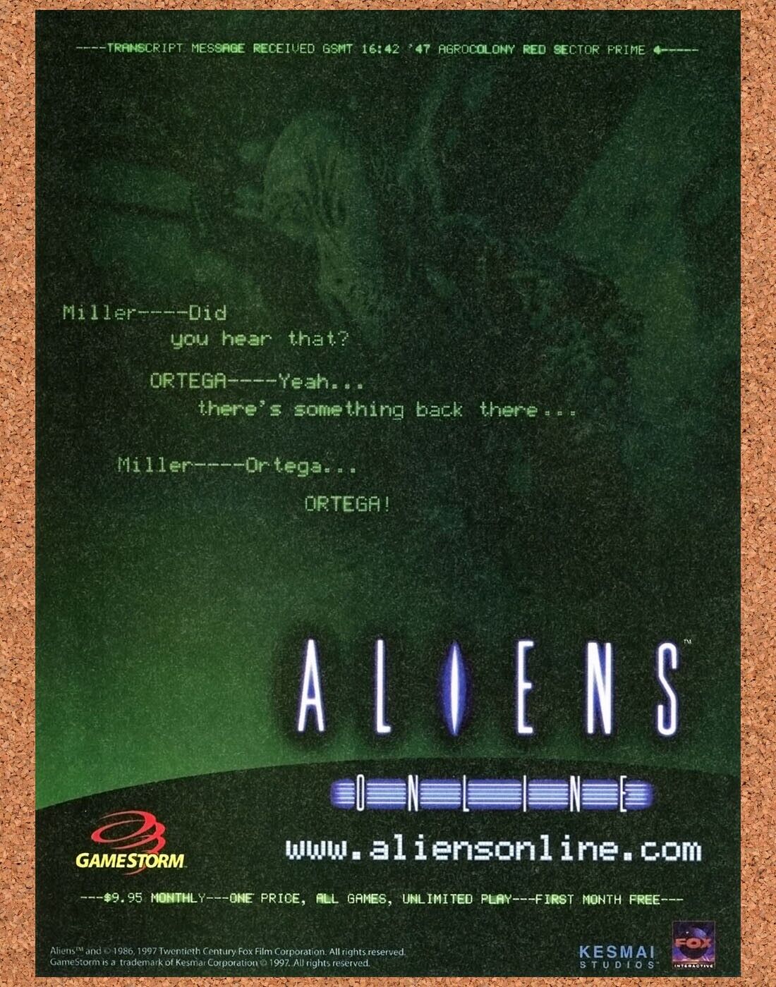 Aliens PC Gamestorm Original 1999 Ad Authentic Internet Video Games Promo