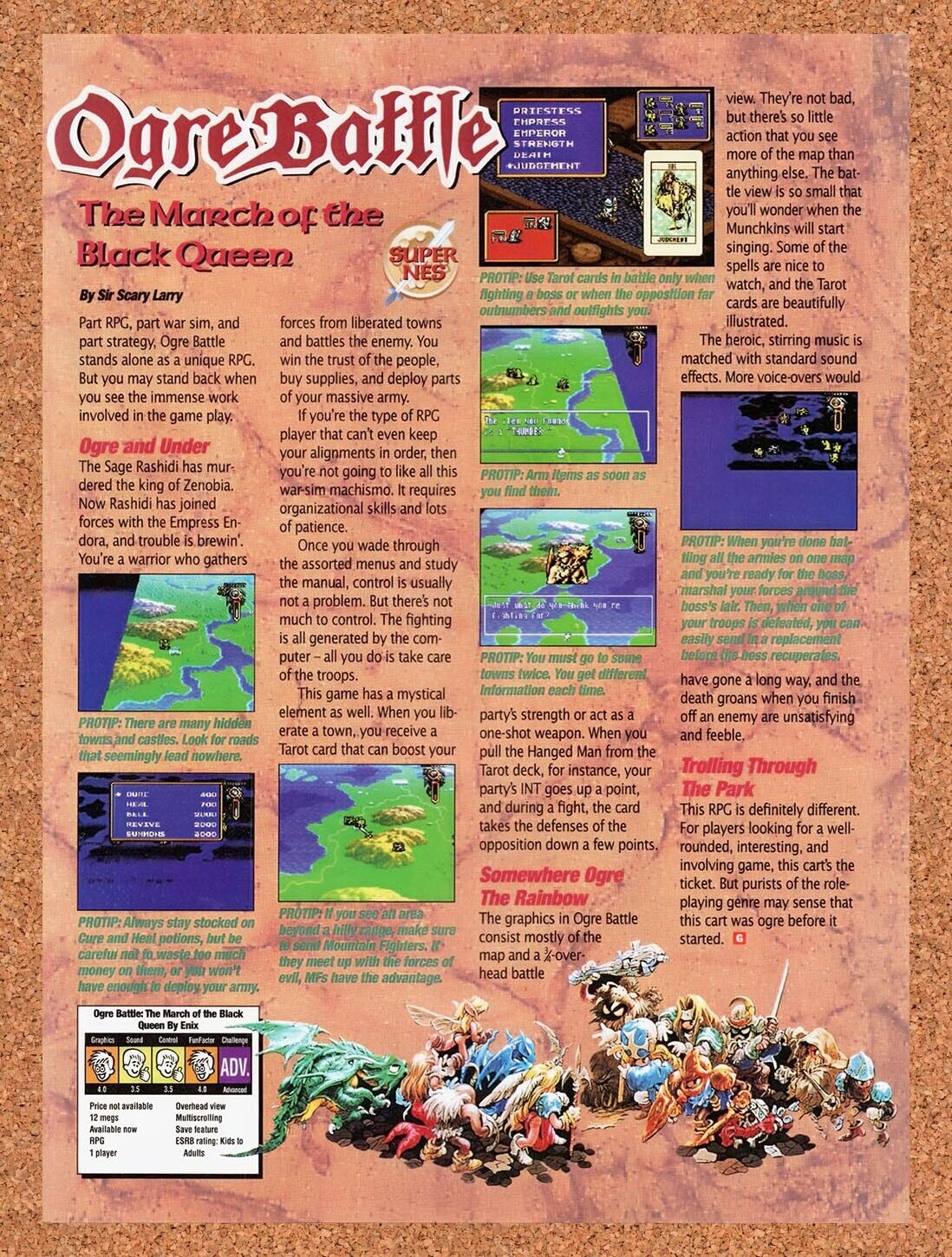 1995 Ogre Battle March Of The Black Queen SNES Original Ad / Retro Wall Art v1