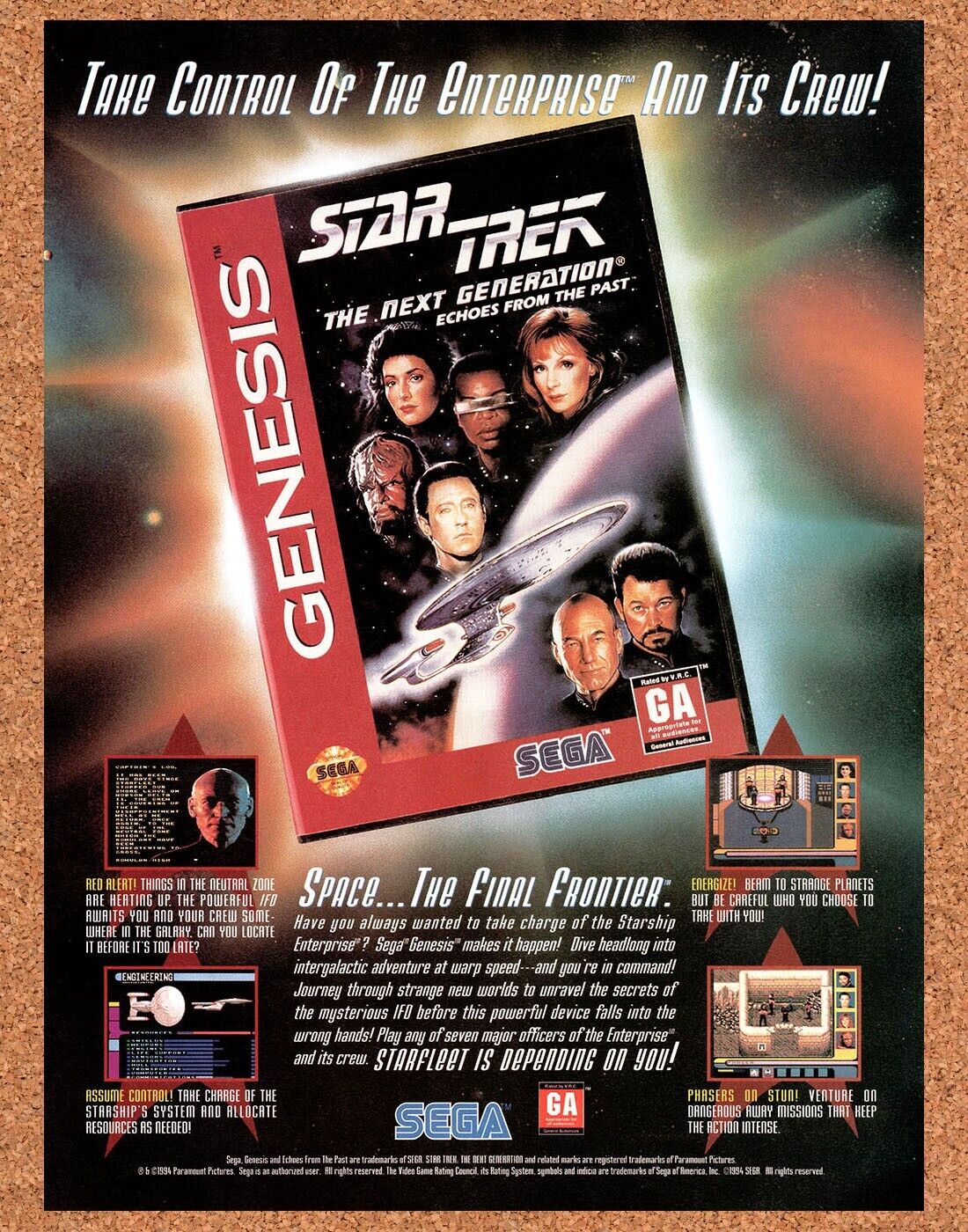 Star Trek the Next Generation Genesis Original 1994 Vintage Ad - Game Promo
