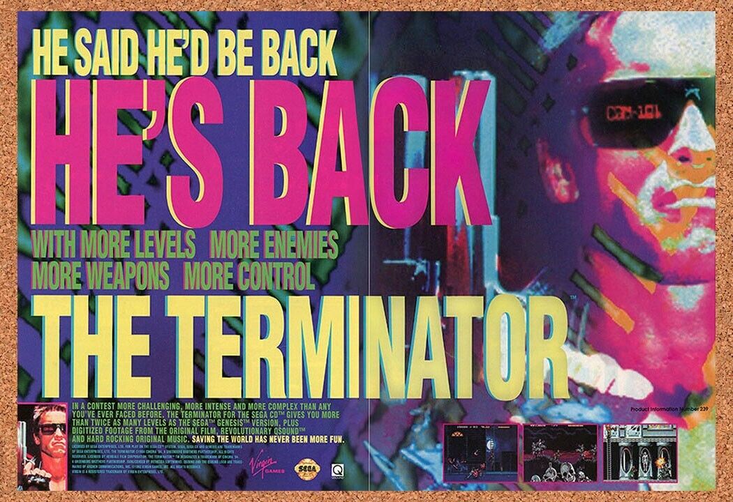 Terminator Genesis Original 1994 Ad Authentic Video Game Promo