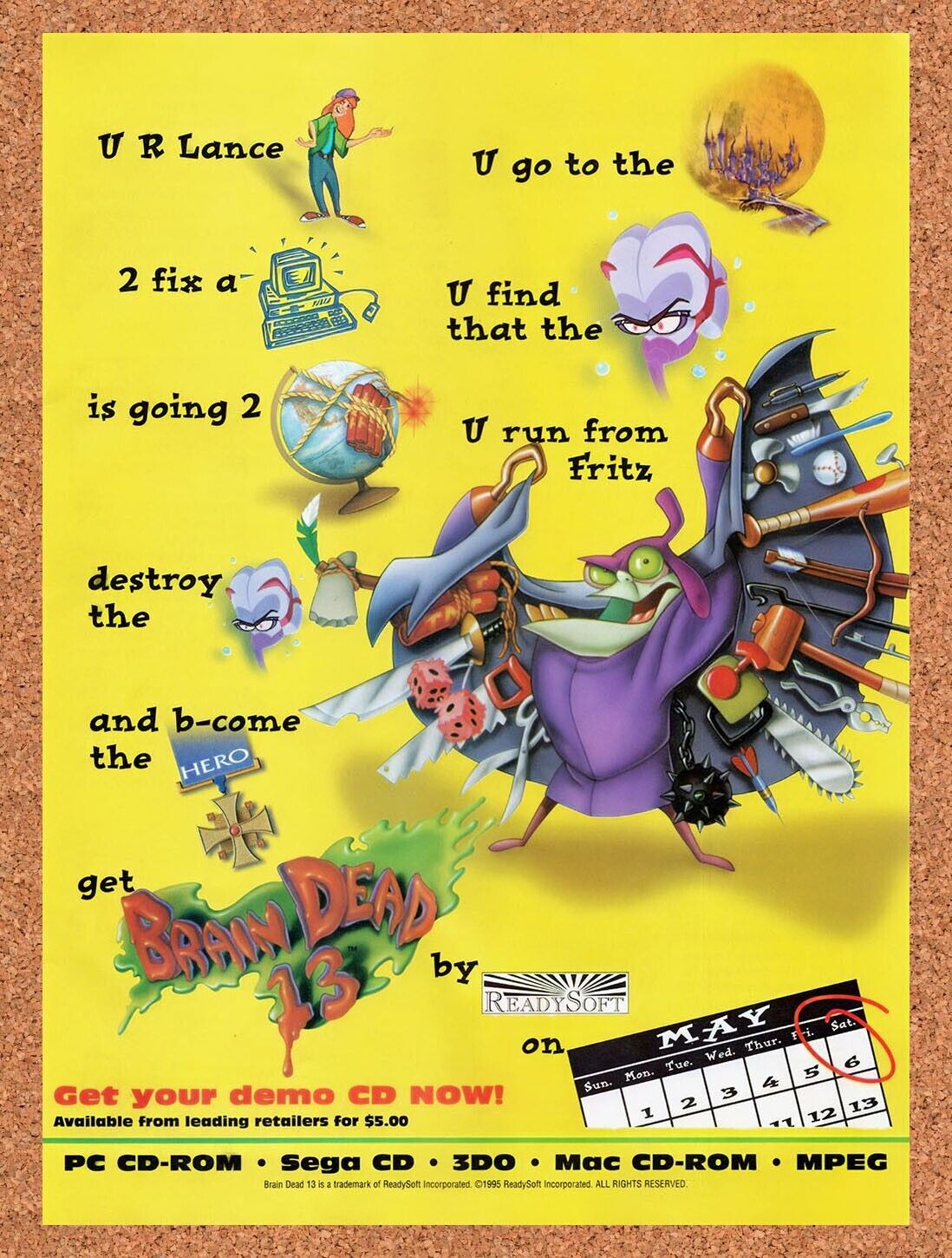 1995 Brain Dead 13 PC Original Advertisement / Retro Wall Art v5