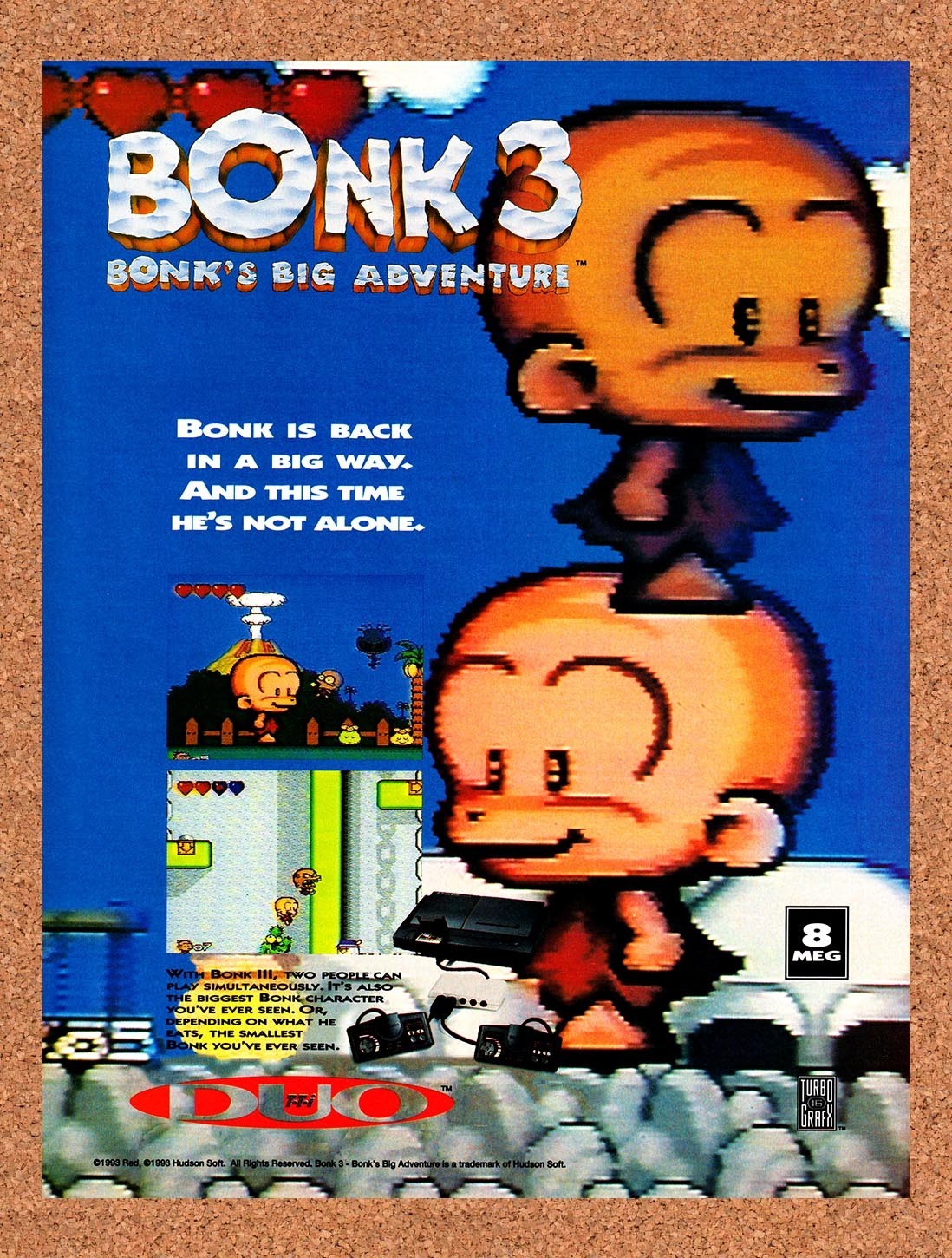 1993 Bonk 3 Bonks Big Adventure TurboDuo Original Advertisement / Retro Promo v1