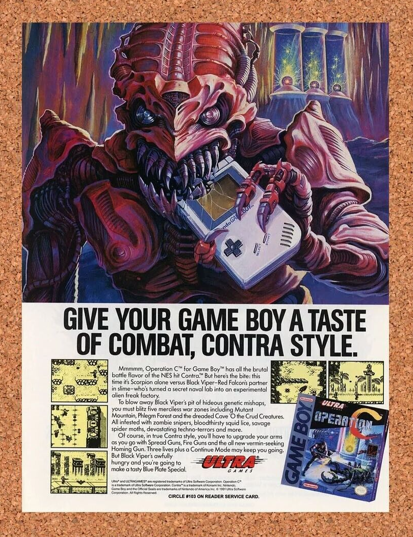 Operation C Contra Game Boy Original 1993 Ad Authentic Nintendo Game Promo