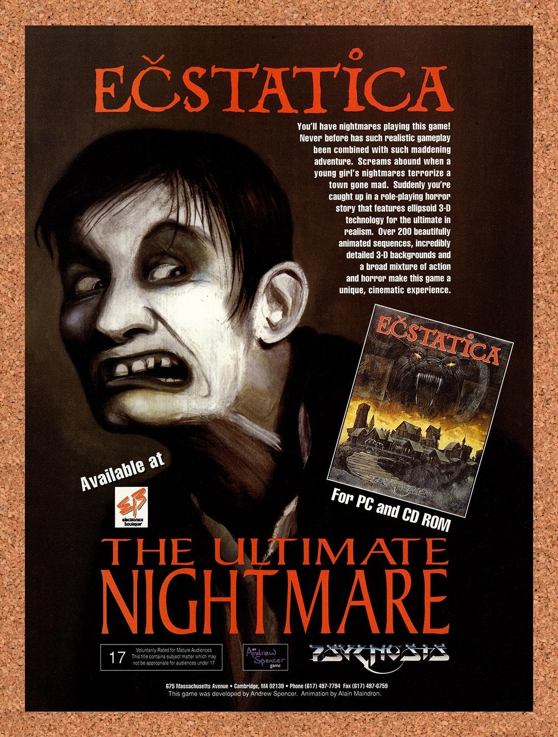 1995 Ecstatica MS-DOS Original Advertisement / Retro Promo v1