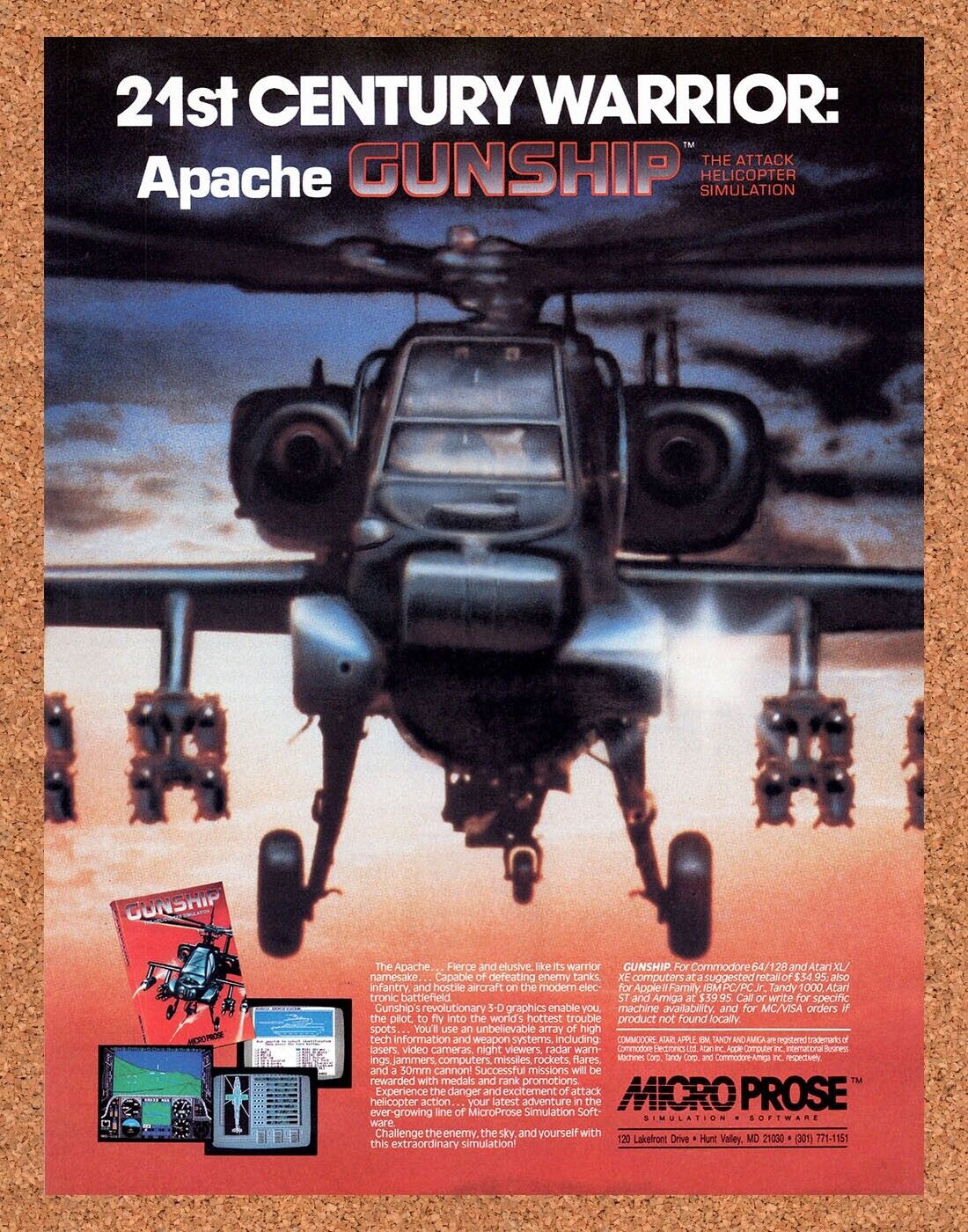 Gunship The Attack Helicopter Simulation PC Original 1986 Vintage Ad