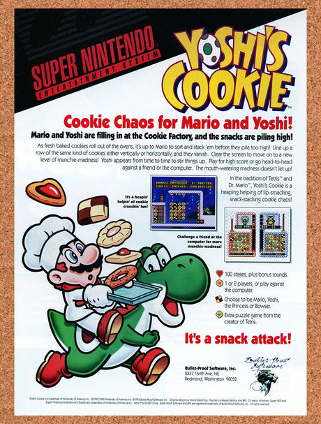 1993 Yoshis Cookie NES Original Advertisement / Retro Wall Art v1