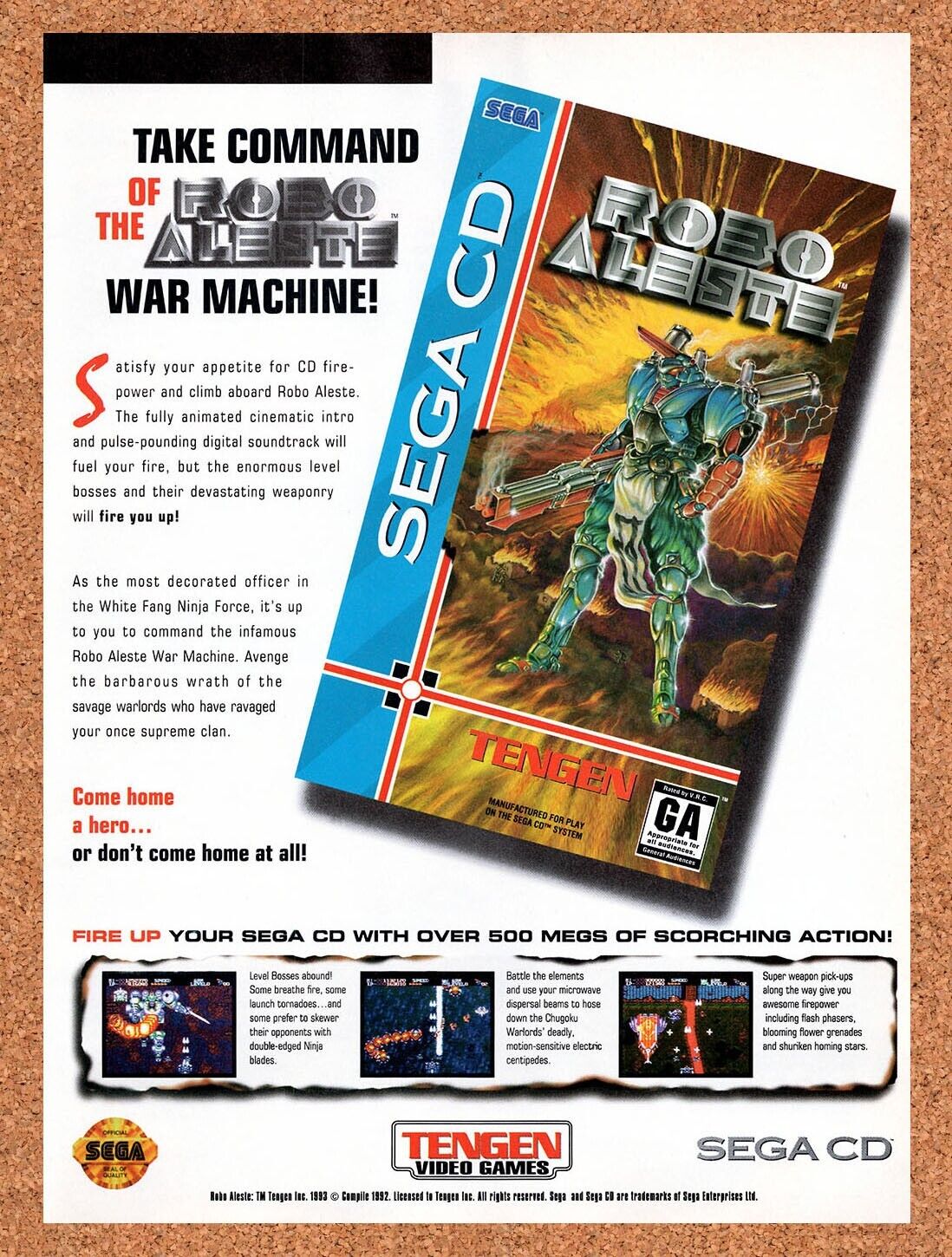 1993 Robo Aleste Sega CD Original Advertisement / Retro Wall Art v1