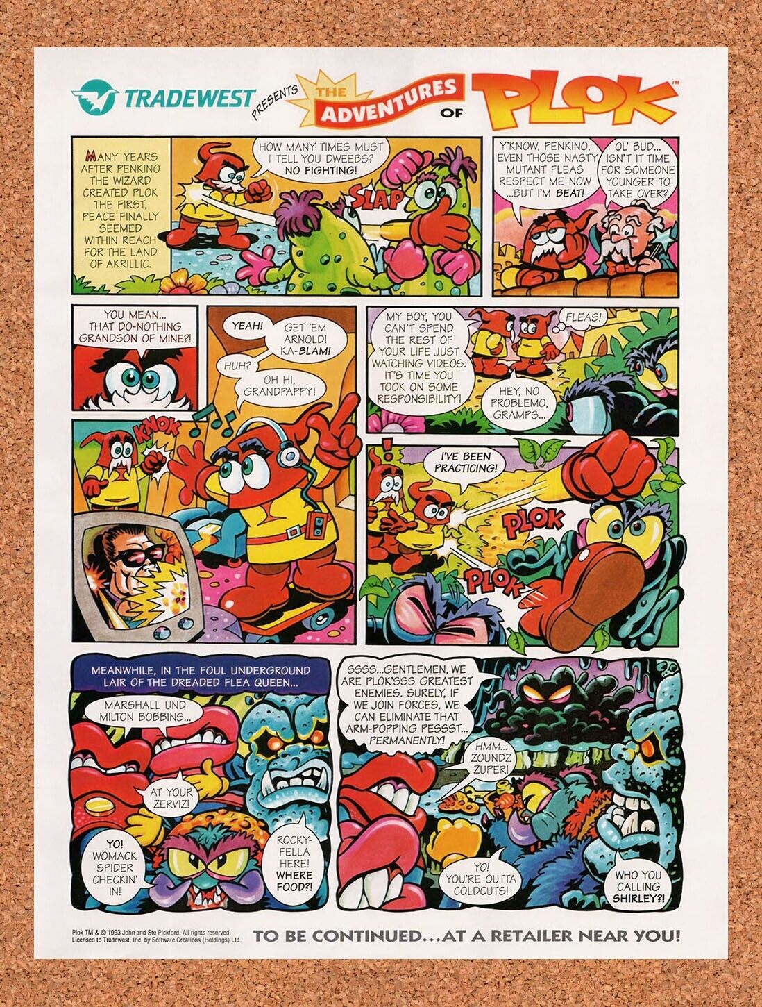 1993 Plok SNES Original Advertisement / Retro Wall Art v2
