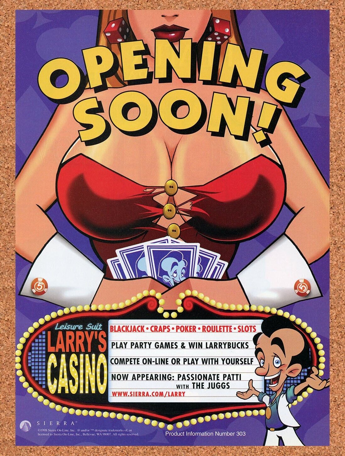 1998 Leisure Suit Larrys Casino PC Original Advertisement / Retro Wall Art v1