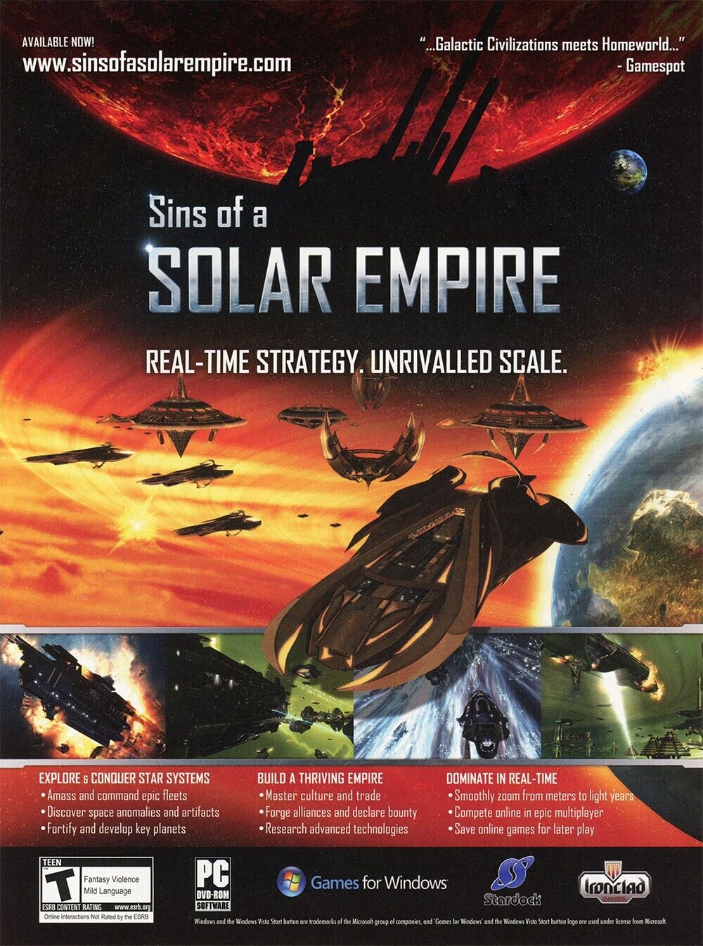 Sins Of A Solar Empire PC Original 2009 Ad Authentic RTS Video Game Promo