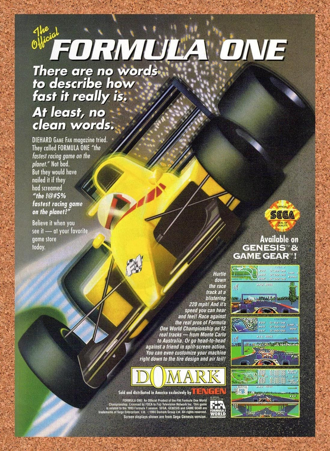 1994 Formula One Genesis Original Advertisement / Retro Promo v1