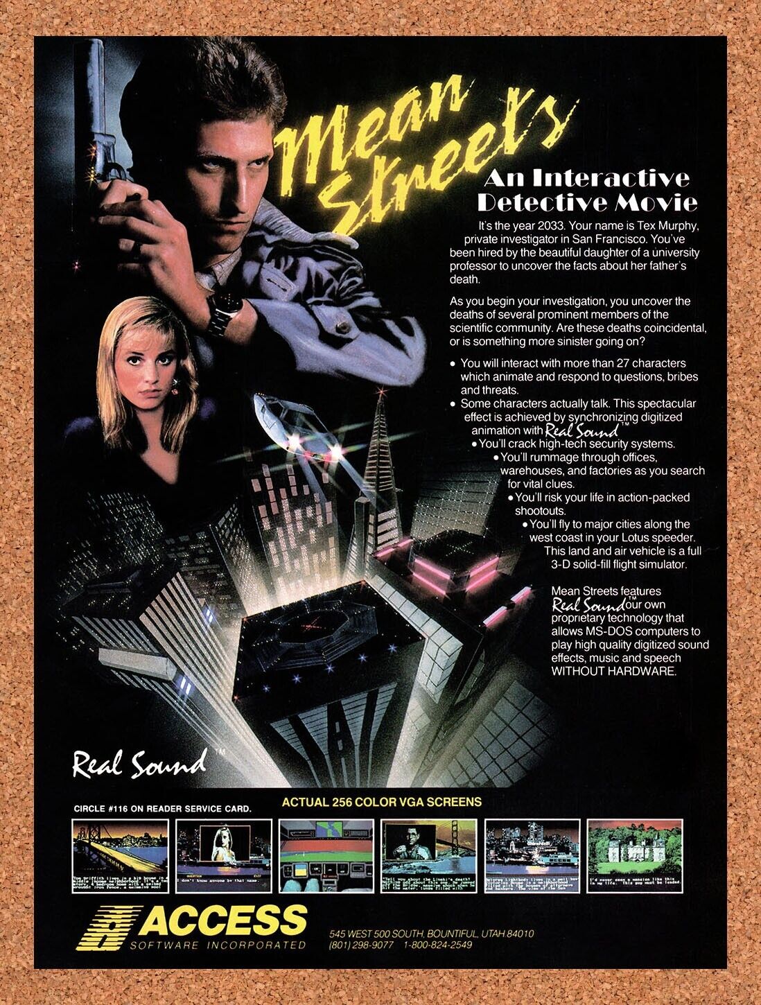 1990 Mean Streets MS-DOS Original Advertisement / Retro Wall Art v2