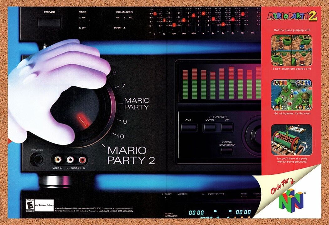 Mario Party 2 N64 Original 2000 Vintage Ad - Video Game Art Promo