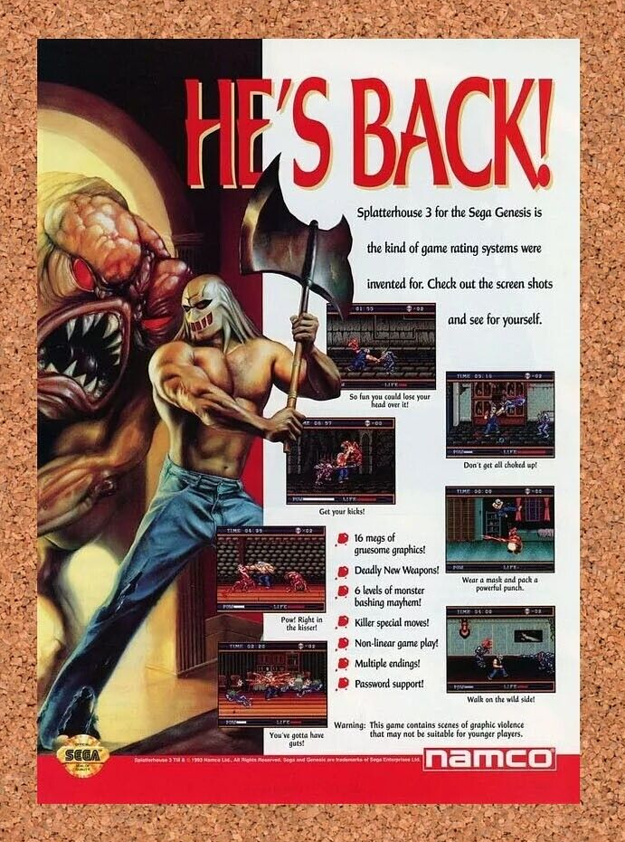 Splatterhouse 3 Sega Genesis Original 1993 Ad Authentic Video Game Promo
