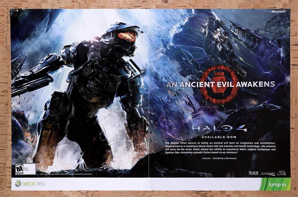 2013 Halo 4 Xbox 360 Original Advertisement / Retro Wall Art v6