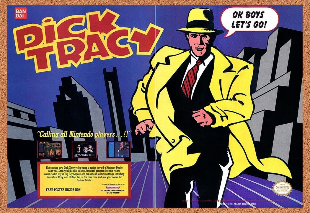 1990 Dick Tracy NES Original Advertisement / Retro Wall Art v2
