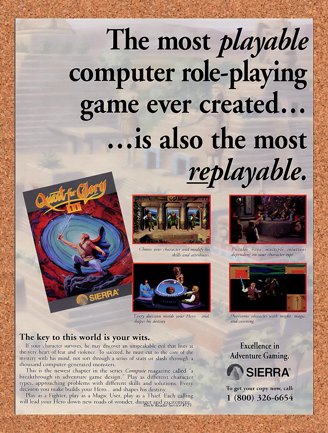 1992 Quest For Glory III PC Original Advertisement / Retro Promo v1