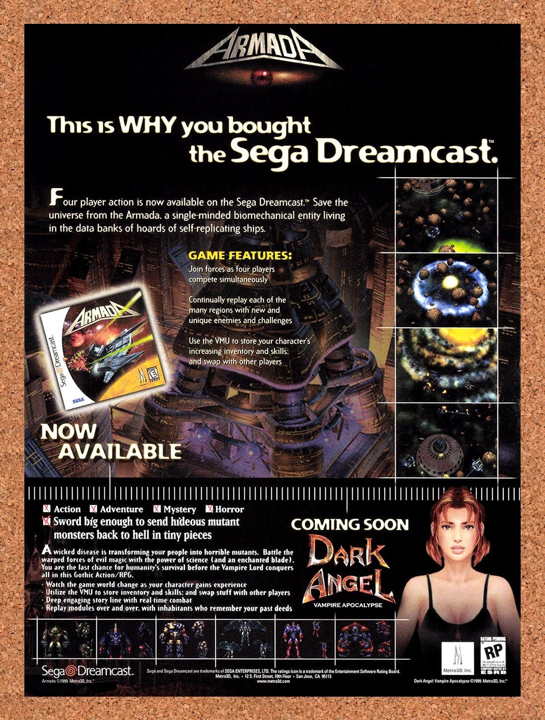 1999 Armada Dreamcast Original Advertisement / Retro Promo v1