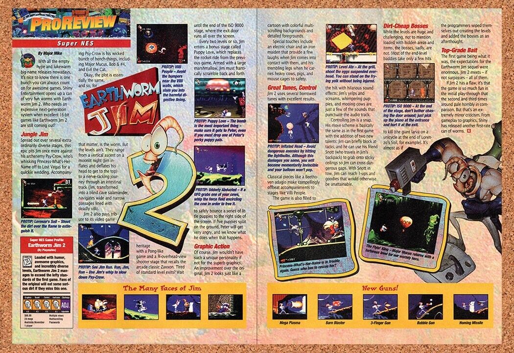 1995 Earthworm Jim 2 SNES Original Advertisement / Retro Wall Art v2