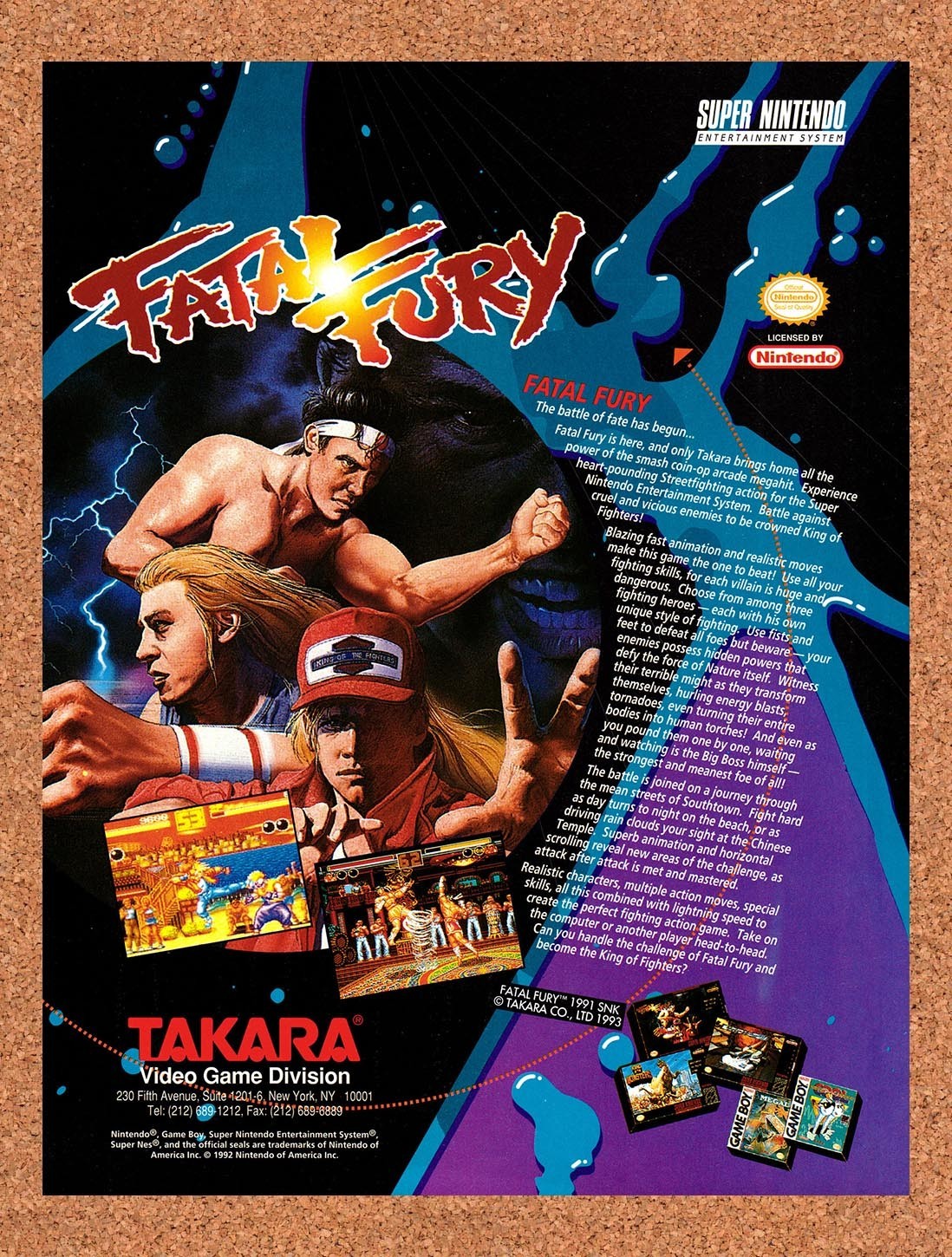 1993 Fatal Fury SNES Original Advertisement / Retro Promo v1