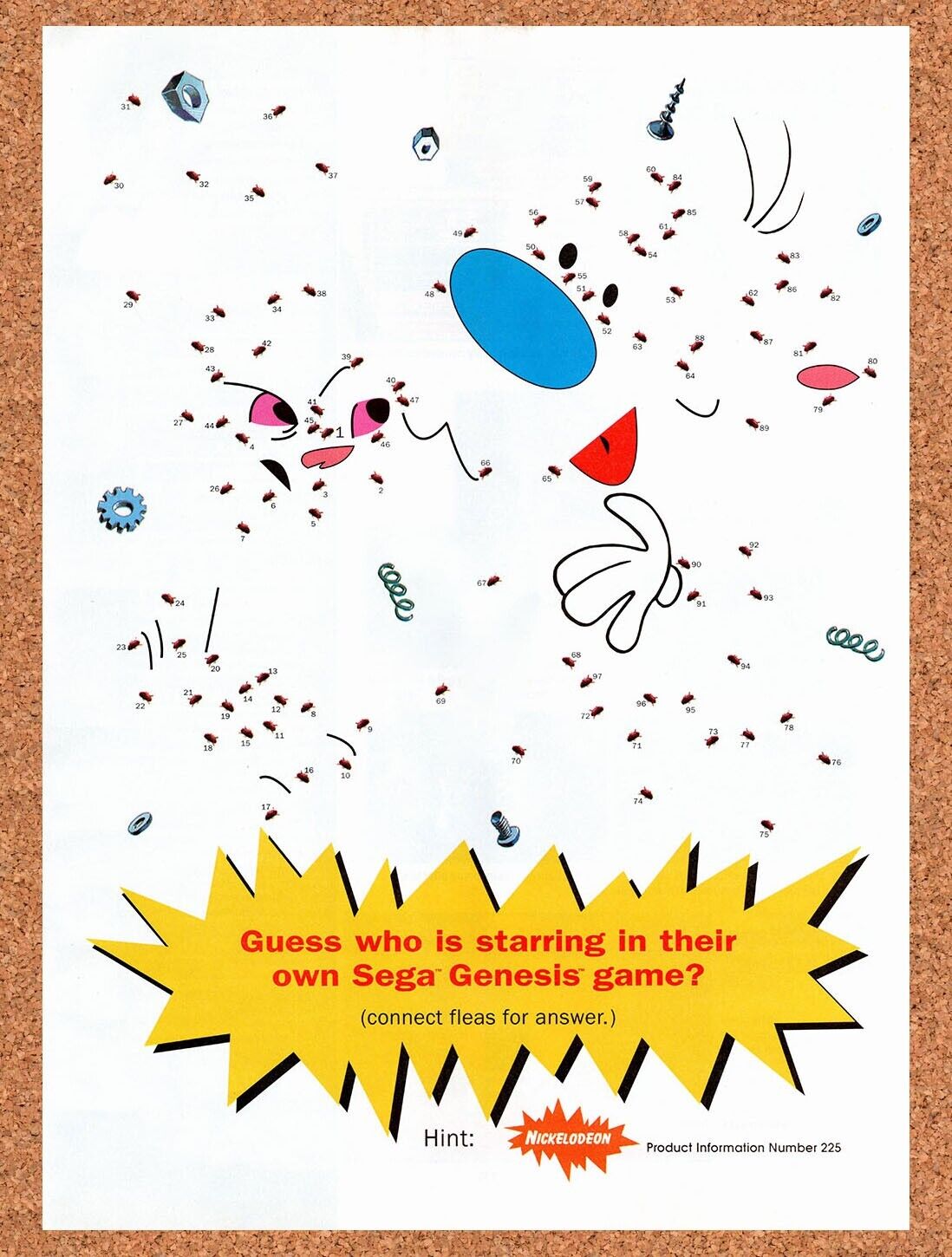 1994 Ren & Stimpy Connect Dots Genesis Original Ad / Retro Wall Art v1