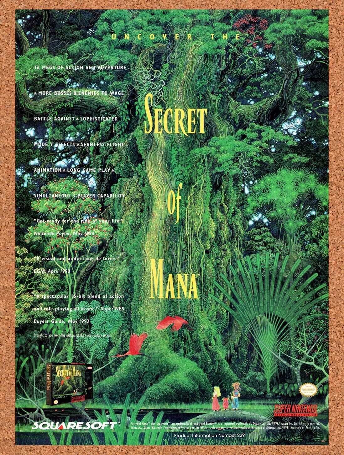 1993 Secret of Mana SNES Original Advertisement / Retro Wall Art v1