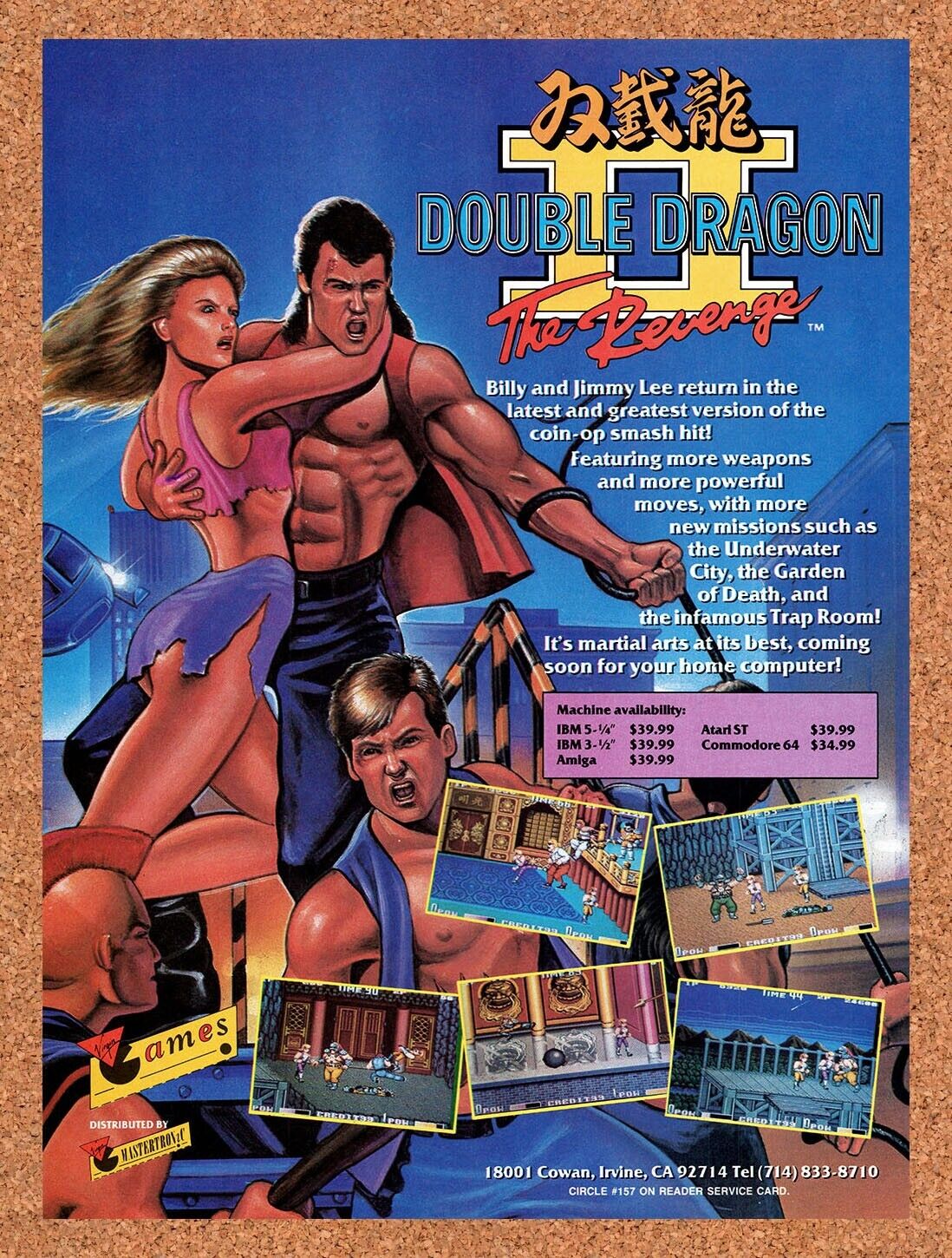 1989 Double Dragon II The Revenge Amiga Original Advertisement / Retro Wall Art
