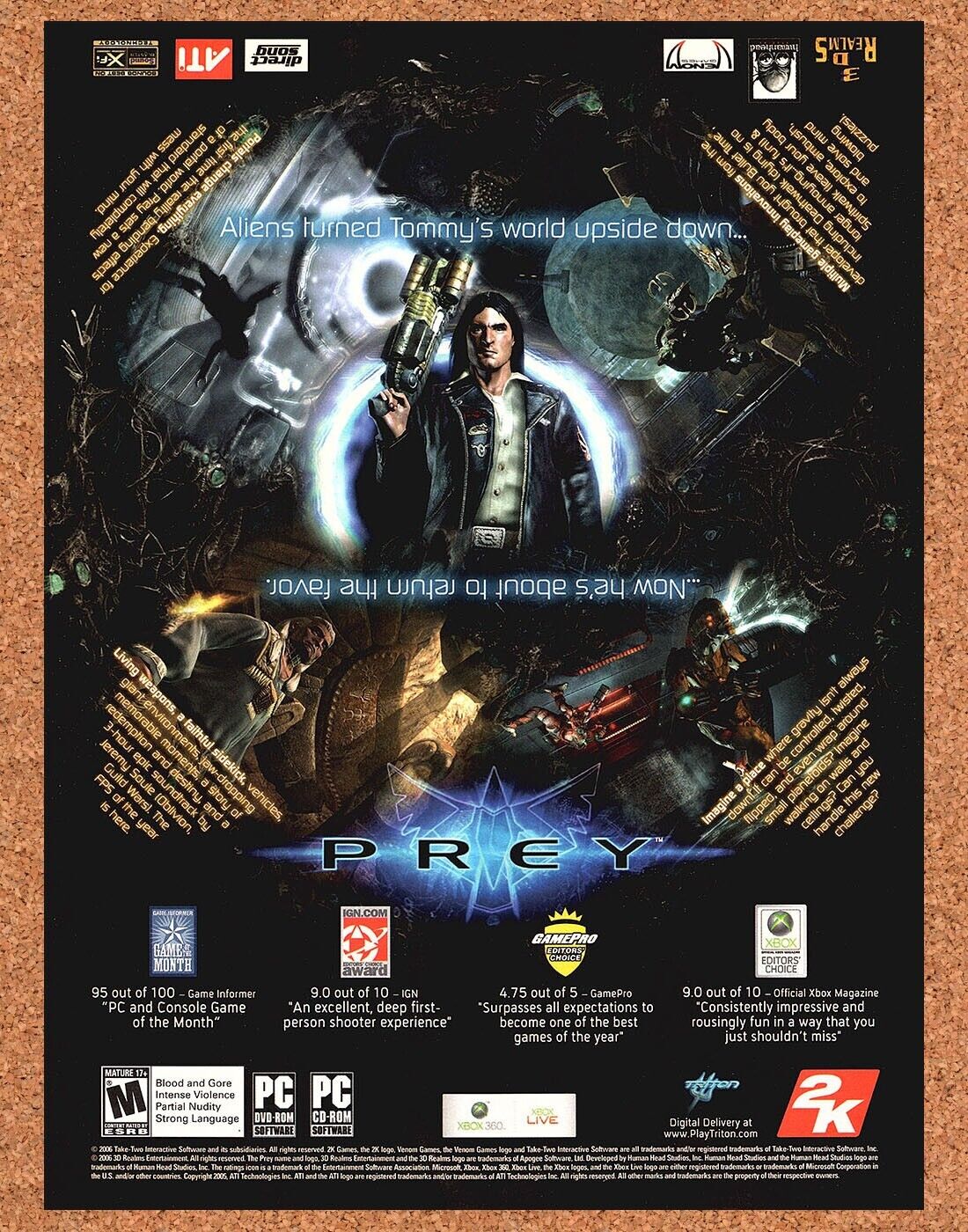Prey PC Original 2006 Print Ad Authentic 2k Games Video Game Art Promo