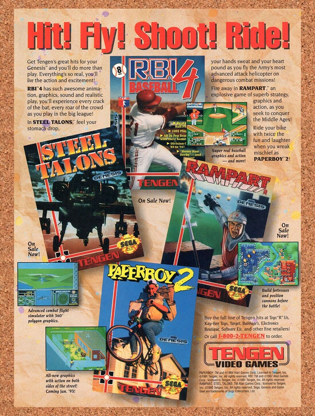 1993 Tengen Genesis Games Original Advertisement / Retro Wall Art v4