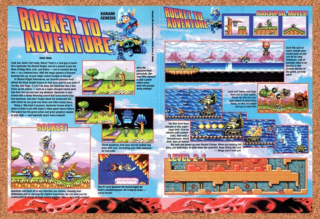 1993 Rocket Knight Adventures Genesis Original Advertisement / Retro Wall Art v5