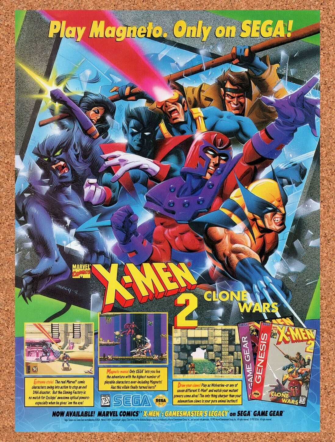 1995 X-Men 2 Clone Wars Genesis Original Advertisement / Retro Wall Art v1