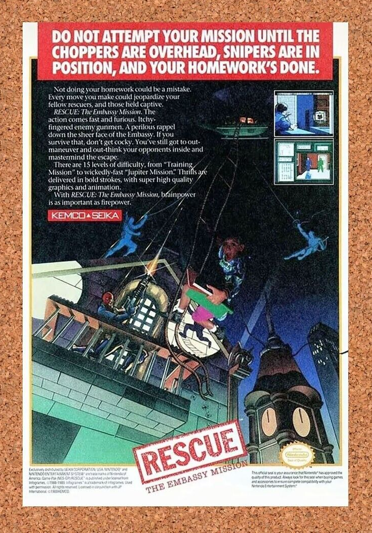 Rescue Embassy Mission NES Original 1990 Ad Authentic Nintendo Game Promo
