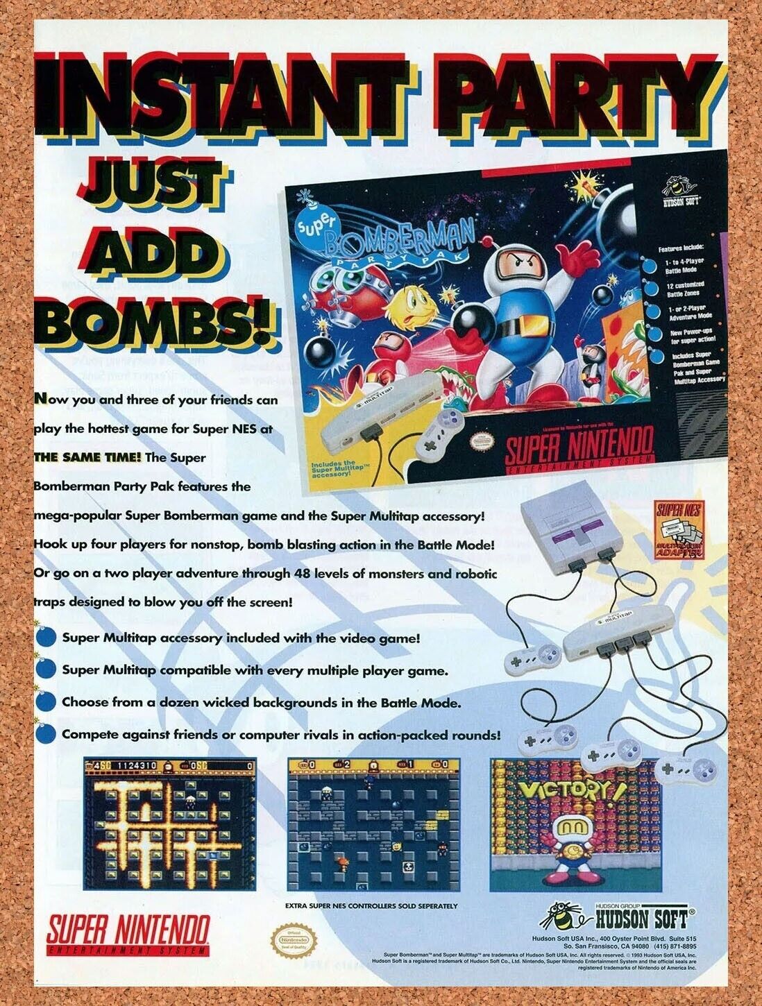 Super Bomberman SNES Original 1994 Ad Authentic Super NES Video Game Promo